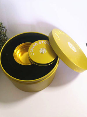 Caja de estaño de caviar vacío para 30g / 50g Caviar con cuchara de esmalte Logotipo de tapa en relieve