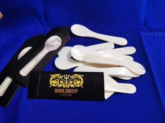 Color blanco natural madre de perlas cuchara de caviar 3,5 pulgadas y 4.7 disponible cuchara MOP en manga de papel