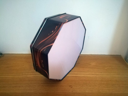 Caja de estaño de galletas decorativa de forma hexagonal con ventana de PET impresa a medida