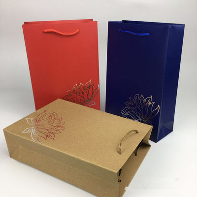 Bolsas de compras de papel Kraft ecológicas Logotipo impreso para tiendas / supermercados