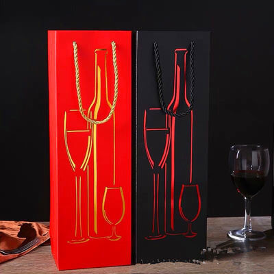 Bolsas de regalo de botellas de vino de papel recubiertas, bolsas de vino de barniz con recubrimiento único
