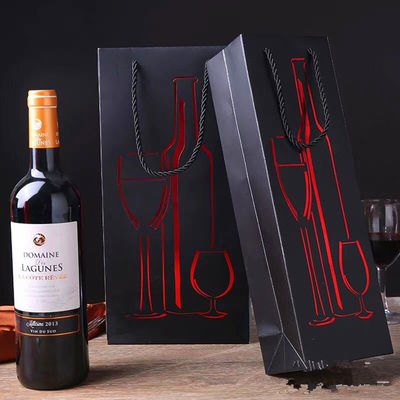 Bolsas de regalo de botellas de vino de papel recubiertas, bolsas de vino de barniz con recubrimiento único