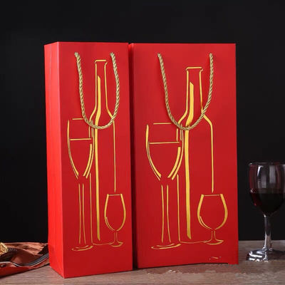 Bolsas de regalo de botellas de vino de papel recubiertas, bolsas de vino de barniz con recubrimiento único