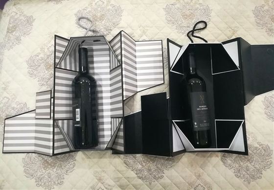 Caja de cartón plegable de lujo con cerradura magnética embalaje botella de vino hecha a mano